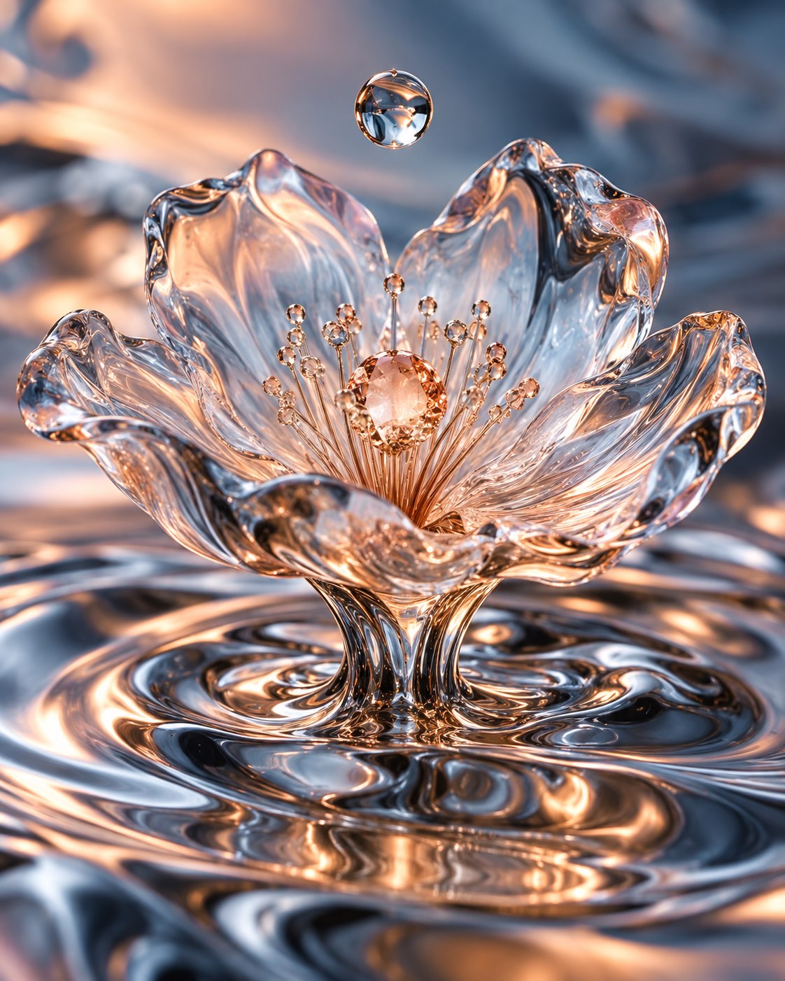 AI-generated macro art of a glass flower